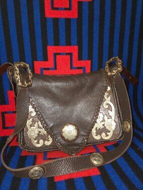 Jose Luis Chocolate Brown Leather Bag with Silver Embellishments